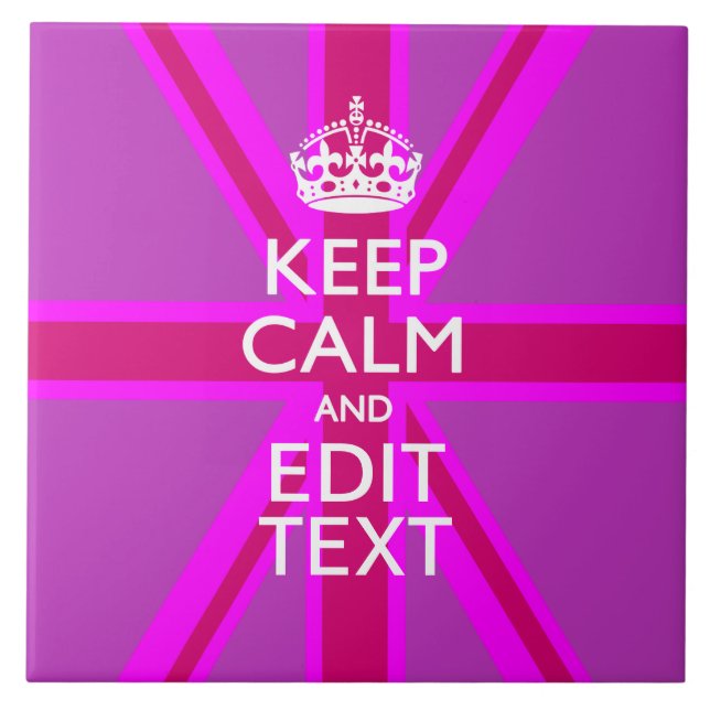 Have Your Keep Calm Text on Pink Union Jack Ceramic Tile (Front)
