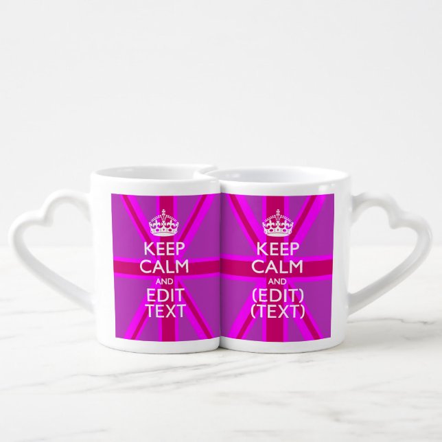 Have Your Keep Calm Text on Pink Union Jack Coffee Mug Set (Back Nesting)