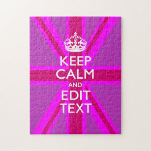 Have Your Keep Calm Text on Pink Union Jack Jigsaw Puzzle