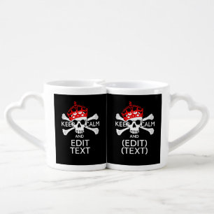 Have Your Text Keep Calm Crossbones Skull on Black Coffee Mug Set