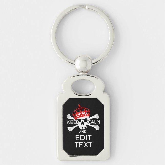 Have Your Text Keep Calm Crossbones Skull on Black Keychain (Front)