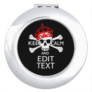 Have Your Text Keep Calm Crossbones Skull on Black Vanity Mirror