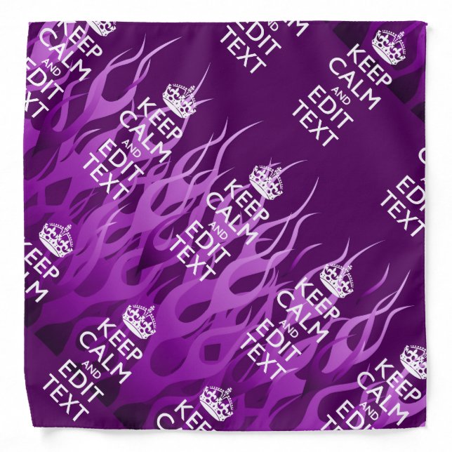 Have Your Text Keep Calm on Purple Racing Flames Bandana (Front)