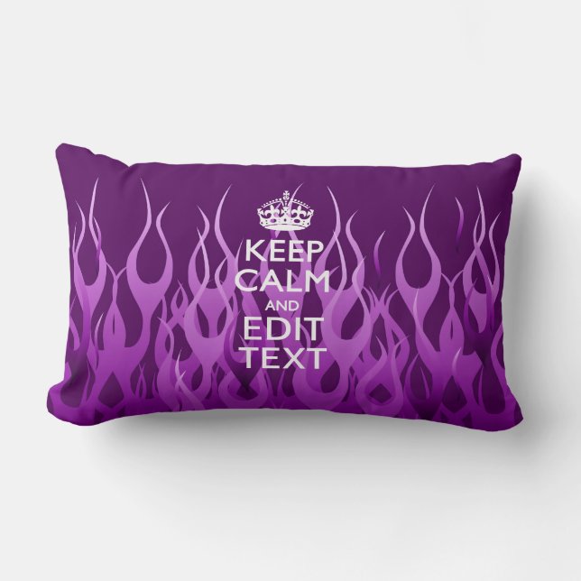 Have Your Text Keep Calm on Purple Racing Flames Lumbar Pillow (Front)