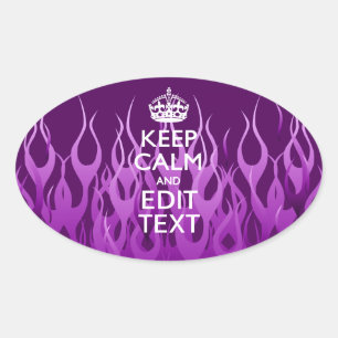 Have Your Text Keep Calm on Purple Racing Flames Oval Sticker