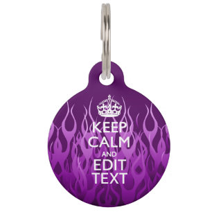 Have Your Text Keep Calm on Purple Racing Flames Pet Tag