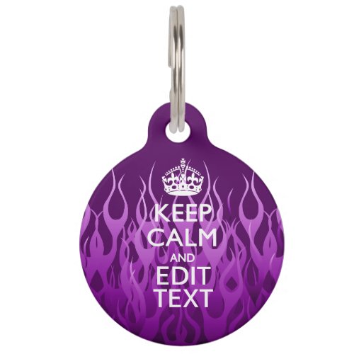Have Your Text Keep Calm on Purple Racing Flames Pet Tag