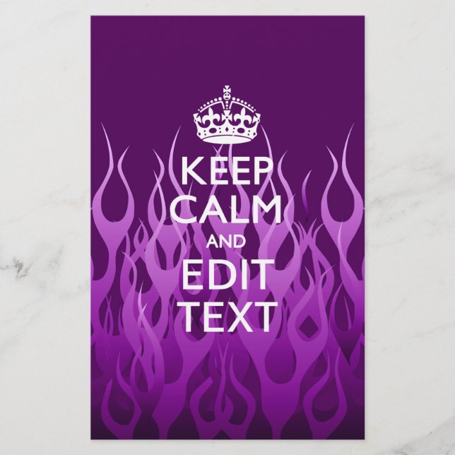 Have Your Text Keep Calm on Purple Racing Flames Stationery (Front)