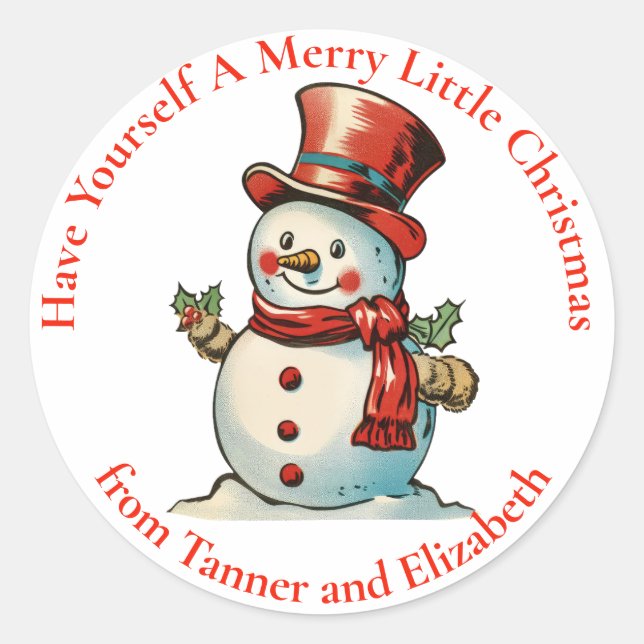 Have Yourself A Merry Christmas Snowman Holiday Classic Round Sticker (Front)