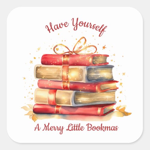 Have Yourself A Merry Little Bookmas Book Lover Square Sticker