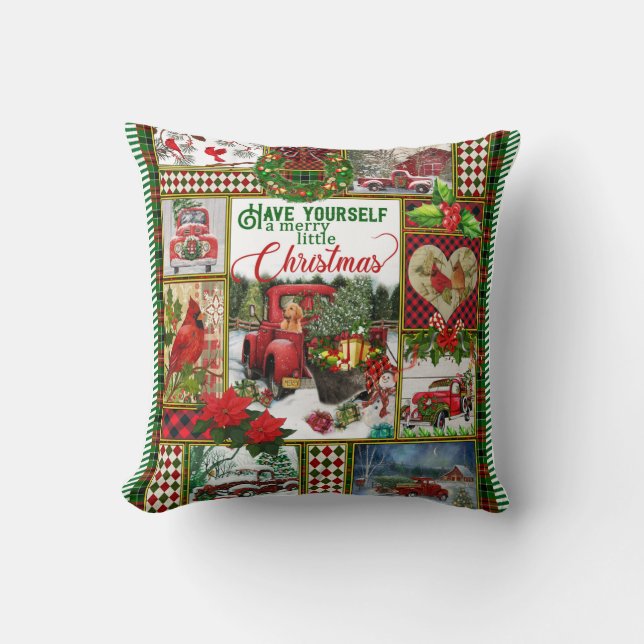 Have Yourself A Merry Little Christmas Red Truck Throw Pillow (Front)