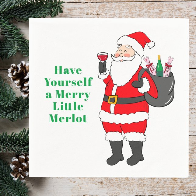 Have Yourself a Merry Little Merlot Santa Wine  Napkins (Creator Uploaded)