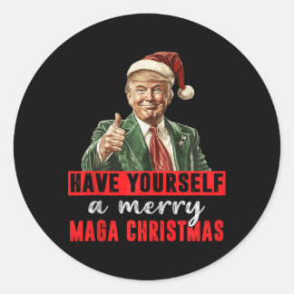 Have Yourself A Merry MAGA Christmas Funny Trump C Classic Round Sticker