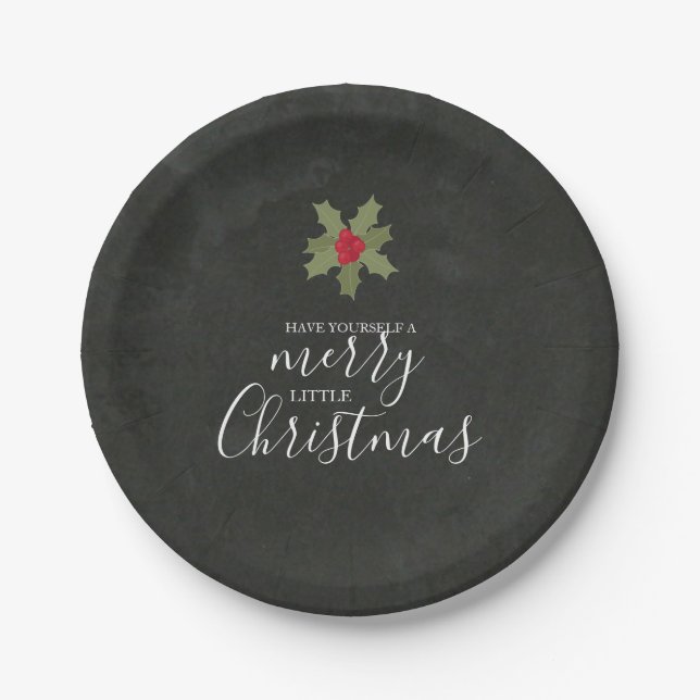 Have Yourself Merry Little Christmas Holly Wreath Paper Plates (Front)