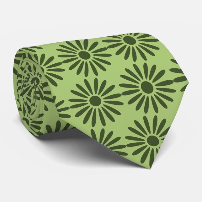 Havenwood Daisy Foulard Moss Green Two-Sided Neck Tie (Rolled)