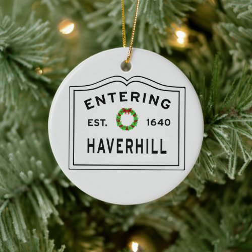 Haverhill MA Holiday Wreath Ceramic Ornament