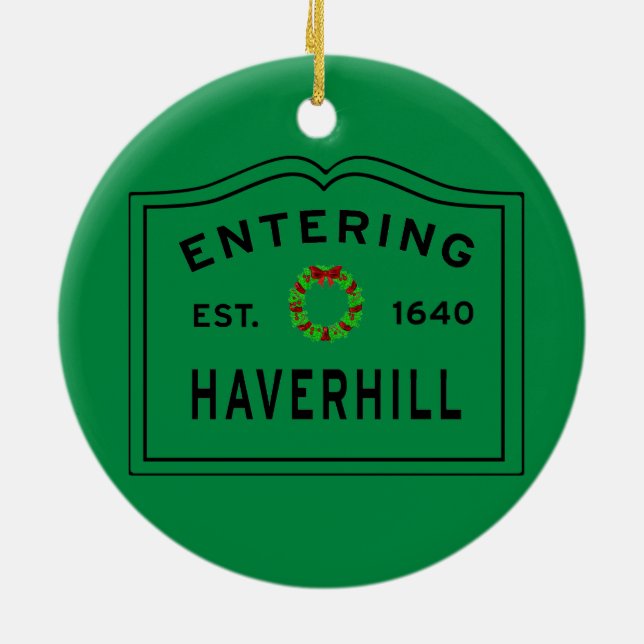 Haverhill, MA Holiday Wreath Ceramic Ornament (Back)