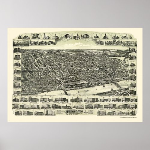 Haverhill MA Panoramic Map _ 1893 Poster