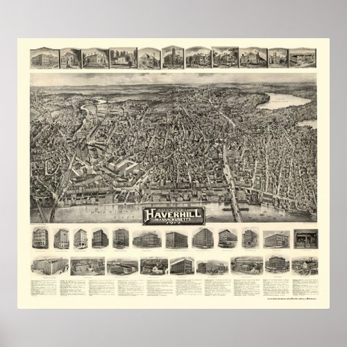 Haverhill MA Panoramic Map _ 1914 Poster