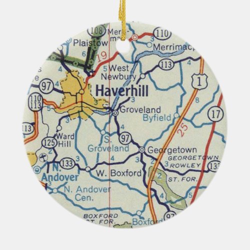 Haverhill MA Vintage Map Ceramic Ornament