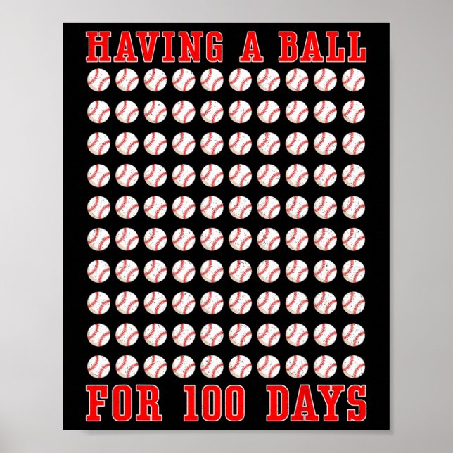 Having A Ball For 100 Days Of School 100th Basebal Poster (Front)