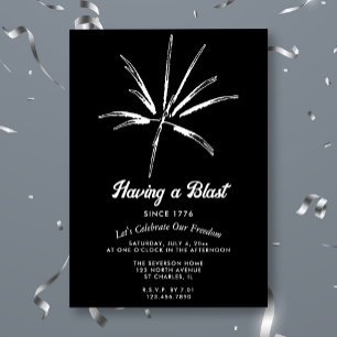 Having a Blast Silver Fireworks 4th of July Party Foil Invitation