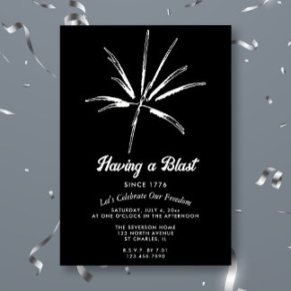 Having a Blast Silver Fireworks 4th of July Party Foil Invitation