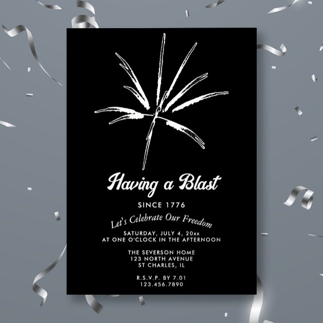 Having a Blast Silver Fireworks 4th of July Party Foil Invitation (Creator Uploaded)