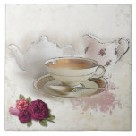 Having a Cuppa Tea Tile<br><div class="desc">Soothing tones of rose and ivory are on this artist's rendering of enjoying a cup of tea in London, or anywhere!</div>