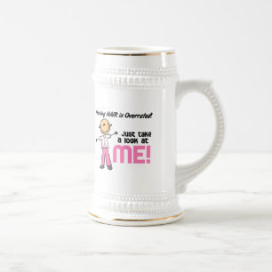 Having Hair Overrated Breast Cancer Stick Figure Beer Stein