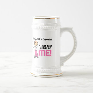 Having Hair Overrated Breast Cancer Stick Figure Beer Stein
