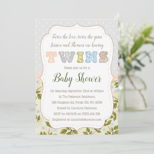 Having Twins Neutral Baby Shower Invitation Zazzle