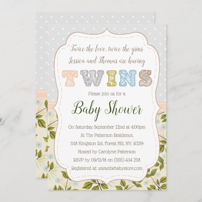 Having Twins Neutral Baby Shower Invitation (Front/Back)