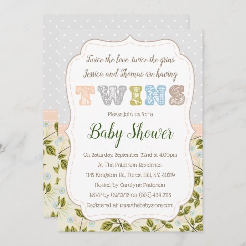 Having Twins Neutral Baby Shower Invitation