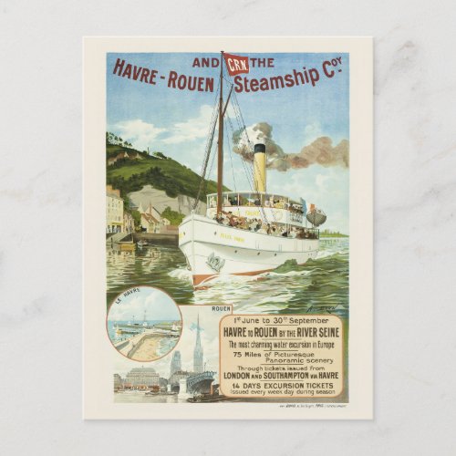 Havre_Rouen Steamship Coy Vintage Poster 1895 Postcard