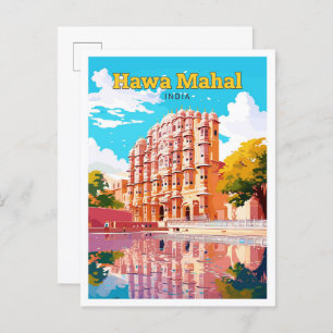 Hawa Mahal India Travel Vintage Illustration Postcard