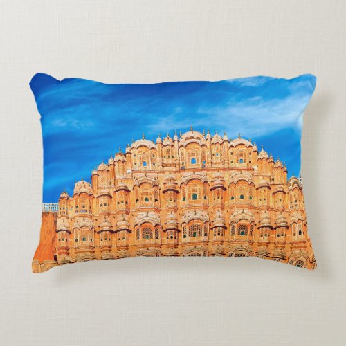 Hawa Mahal Palace Indian landmark illustration Accent Pillow