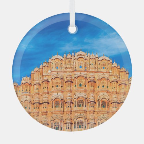 Hawa Mahal Palace Indian landmark illustration Glass Ornament
