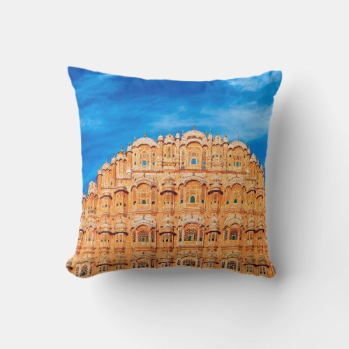 Hawa Mahal Palace Indian landmark illustration Throw Pillow