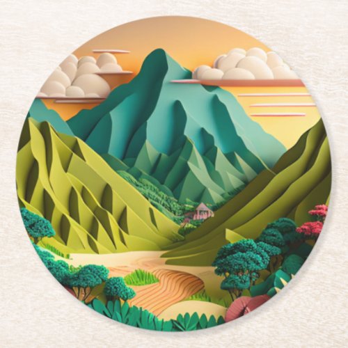 Hawaii 3D Paper Art Style Round Paper Coaster