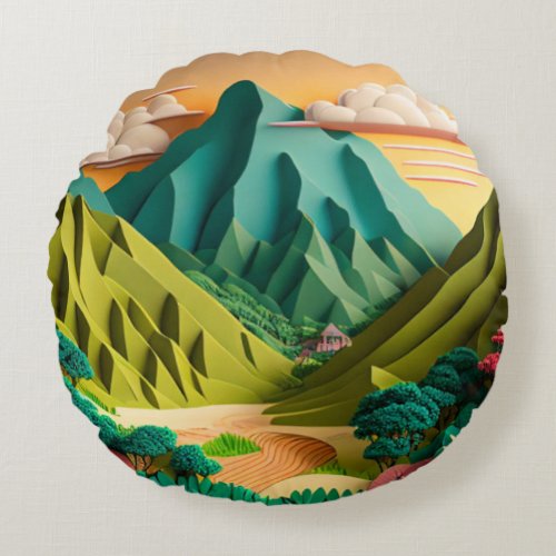 Hawaii 3D Paper Art Style Round Pillow