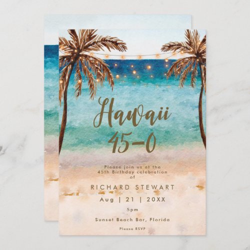 hawaii 45 0 45th beach birthday party invitation