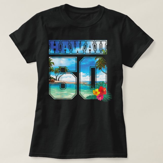 Hawaii 50th State Hawaii Hibiscus 50  T-Shirt (Design Front)