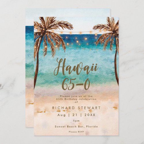 hawaii 65 0 65th beach birthday party invitation