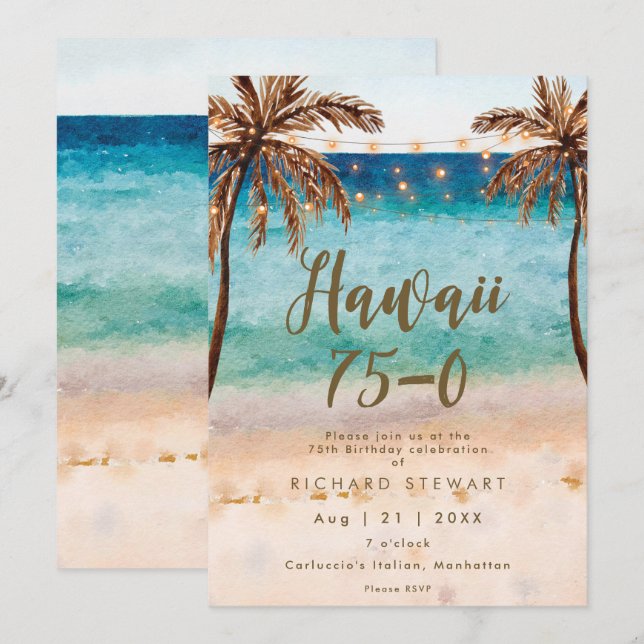 hawaii 75 0 75th beach birthday party invitation (Front/Back)
