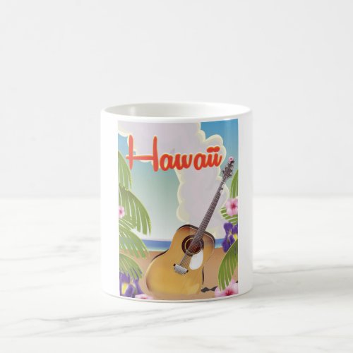 Hawaii acoustic guitar vintage travel poster coffee mug