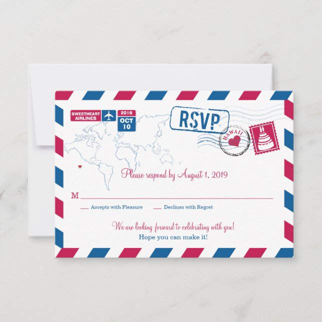 HAWAII Air Mail Wedding RSVP (Front)