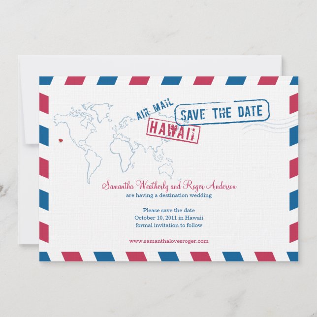 Hawaii Air Mail Wedding Save The Date (Front)