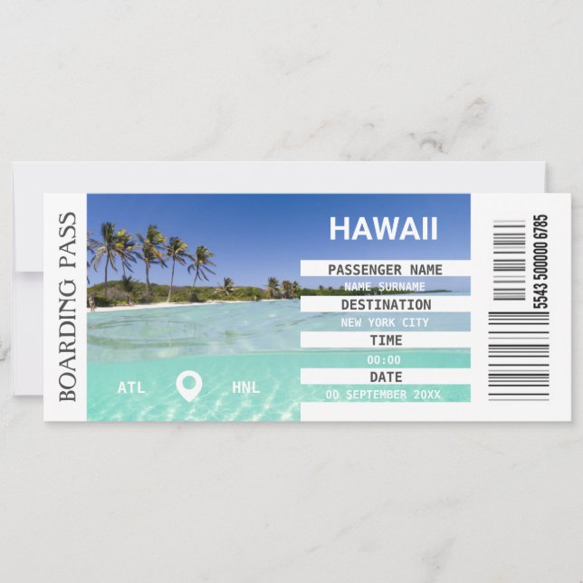  Hawaii airplane boarding pass getaway weekend Invitation (Front)