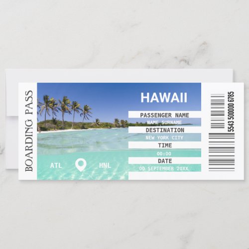  Hawaii airplane boarding pass getaway weekend Invitation